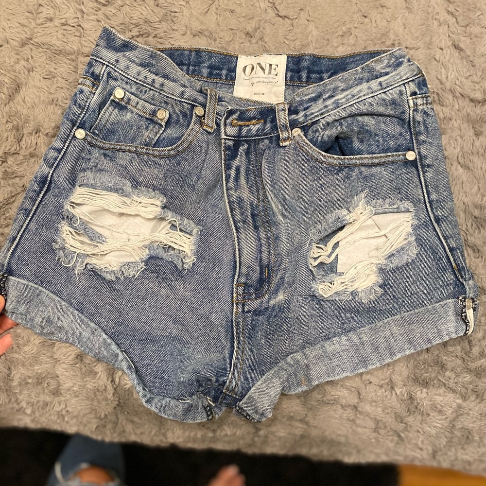 Distressed High Waisted Blue Jean Shorts